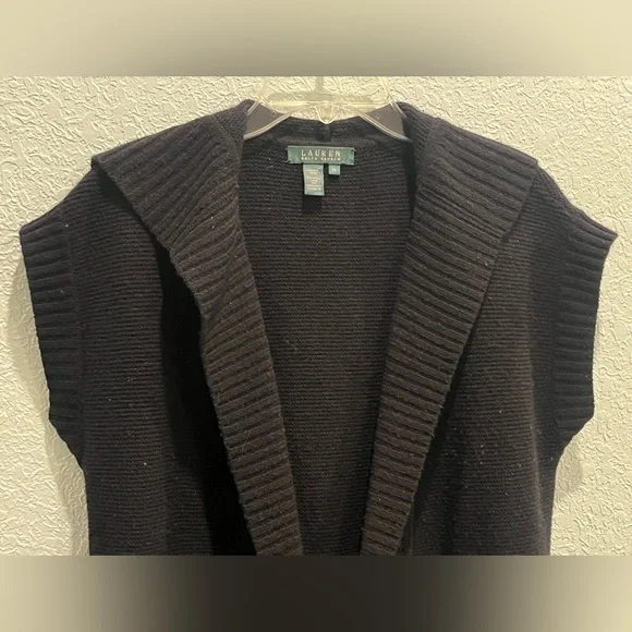 LAUREN RALPH LAUREN Black Knit Short Sleeve Hooded Longline Cardigan Size XS - Picture 5 of 13